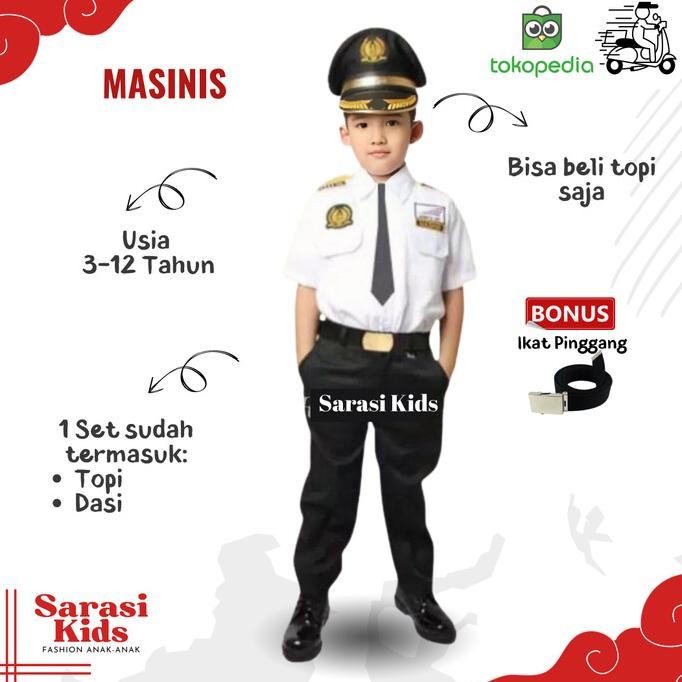 Baju masinis kereta api anak laki-laki kostum masinis seragam masinis