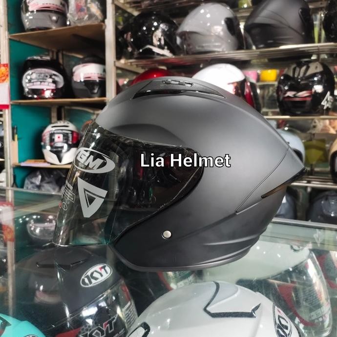 HELM HALF FACE GM G1 SOLID BLACK DOFF / GM G1 POLOS HITAM DOFF ORIGINAL / GM G1 HITAM DOP 2807T