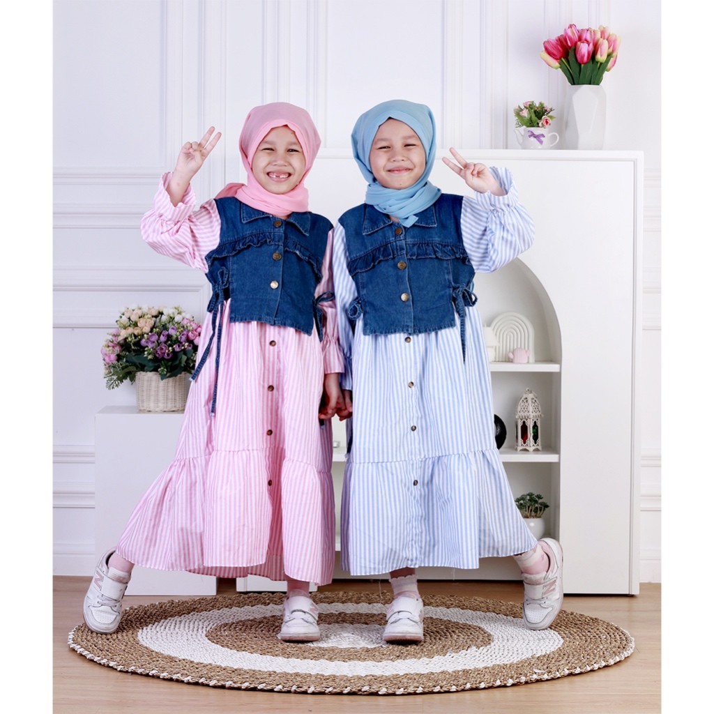 Setelan Anak Perempuan Wanset  Umur 3-14 Thn Atasan Bawahan Wanita Kekinian Setcelan Korean Style Te