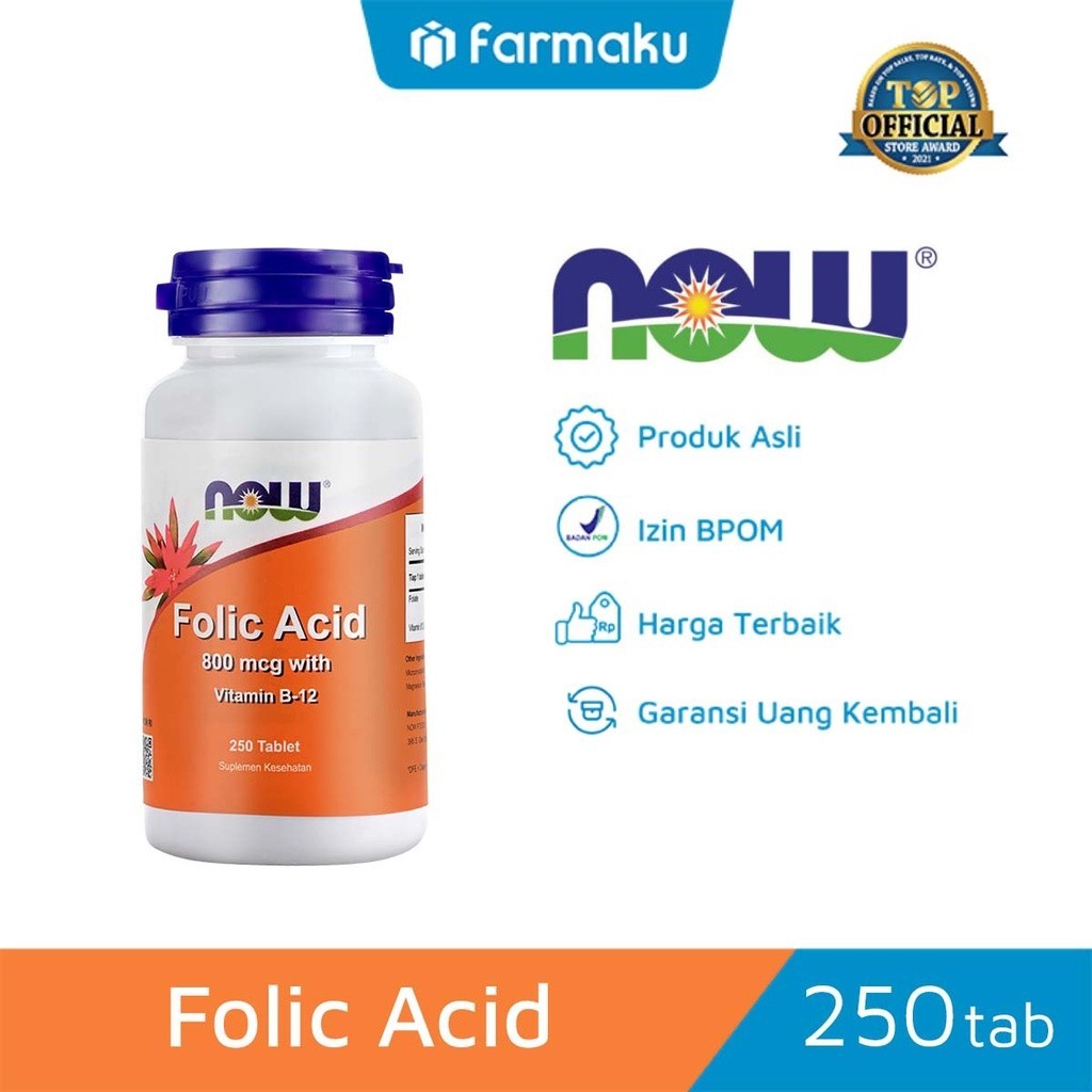 Now Folic Acid 800mcg Vitamin B12 250 Tablet - Suplemen Asam Folat