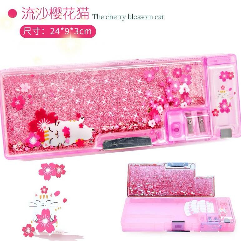 

TERLARIS Kotak Pensil Magnet Glitter Air / Tempat Pensil karakter 2 sisi Be09