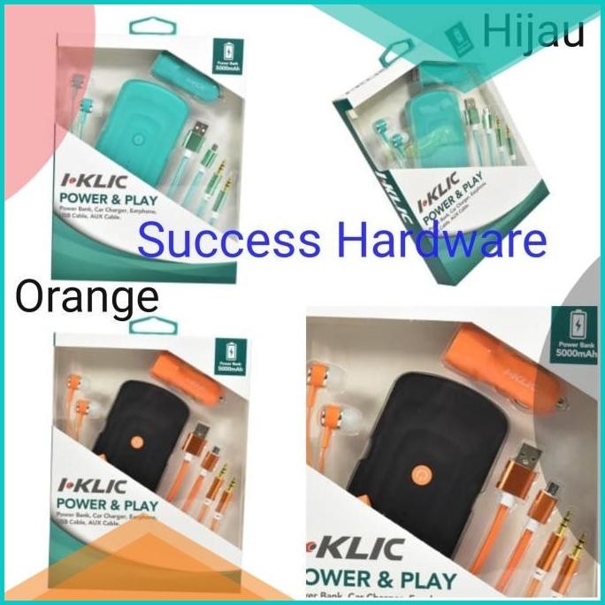 I-KLIC POWER&PLAY 5 IN 1 POWER BANK KABEL USB CHARGER MOBIL KABEL AUX