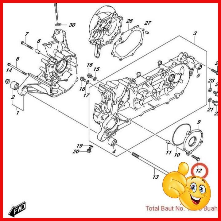 [SPJ] 01547-0625A-000 BOLT TUTUP CRANKCASE KANAN SUZUKI ADDRESS FI ORI