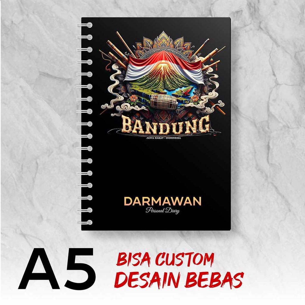 

Blocknote A5 Notebook Custom BANDUNG - JAWA BARAT Desain Bebas - Spiral Kawat - BDGX2