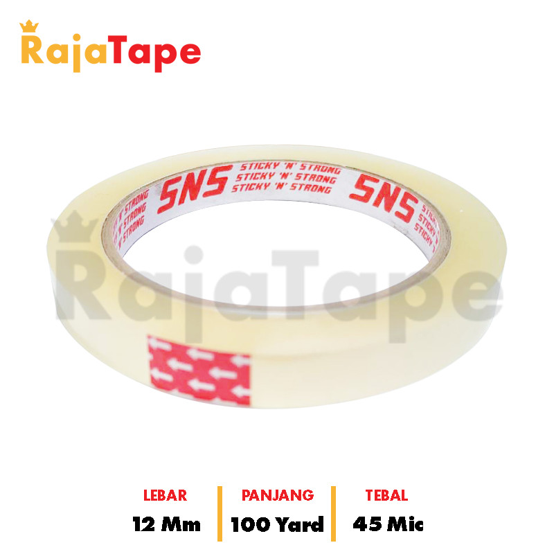 

Isolasi / Solatip Bening 12 Mm x 100 Yard x 45 Mic Sticky N Strong (SNS)