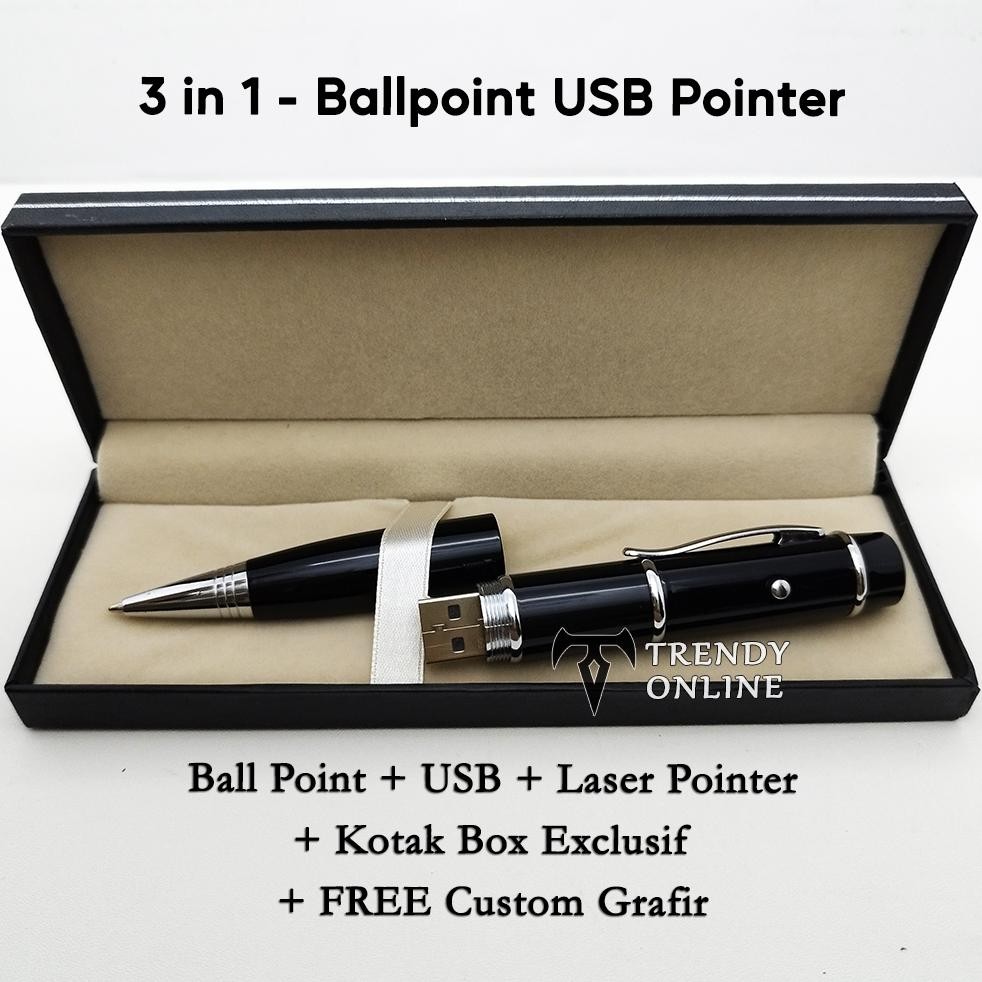 

If56 Ballpoint Pointer USB Multifungsi dengan Box Elegan, 3in1 Bolpoin FREE Cetak Nama | Pen Pointer USB Custom Sale