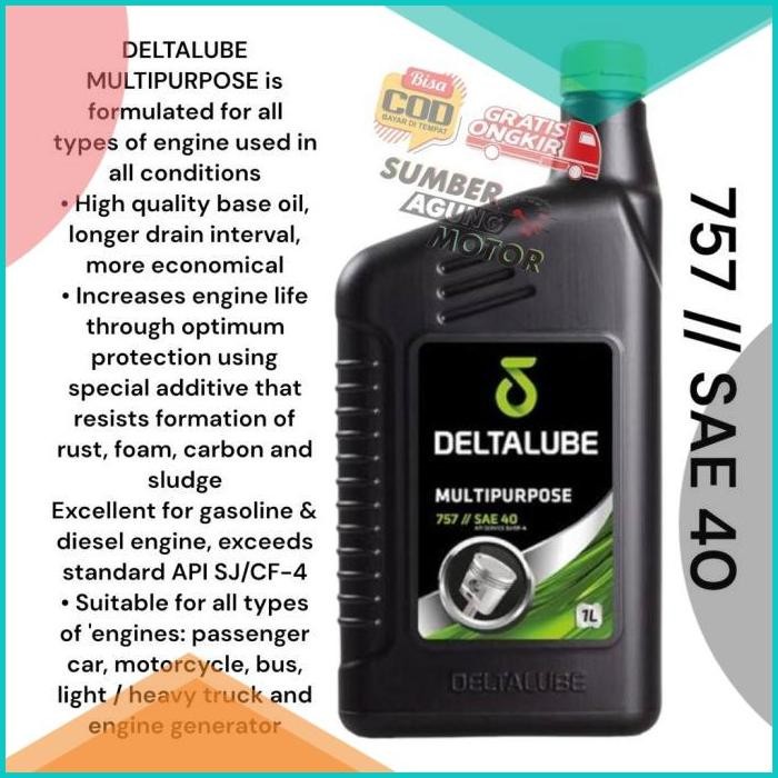 OLIE OLI MESIN DELTALUBE 4T 1 LITER 757 SAE 40 MULTIPURPOSE 140BZ4 pe