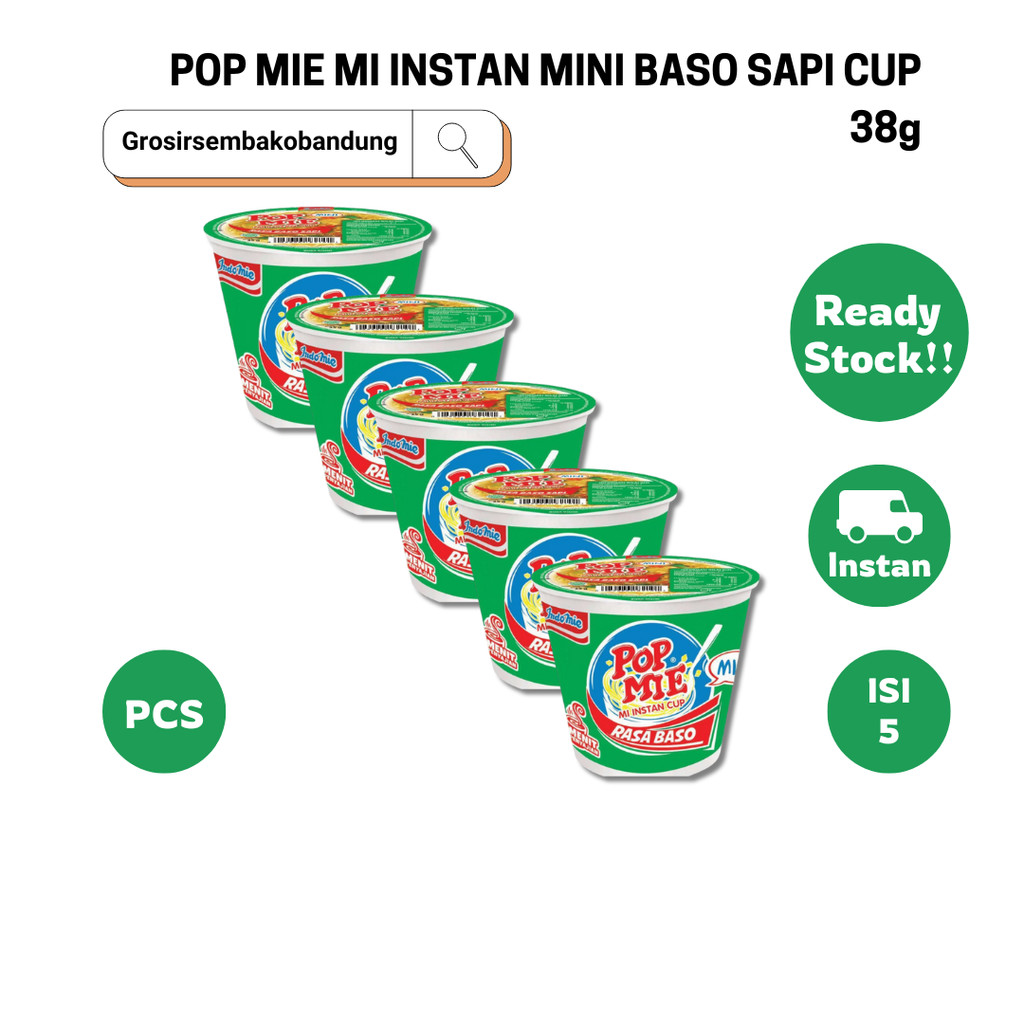 

POP MIE MI INSTAN MINI BASO SAPI CUP 38g - 5 Pcs - Kota Bandung