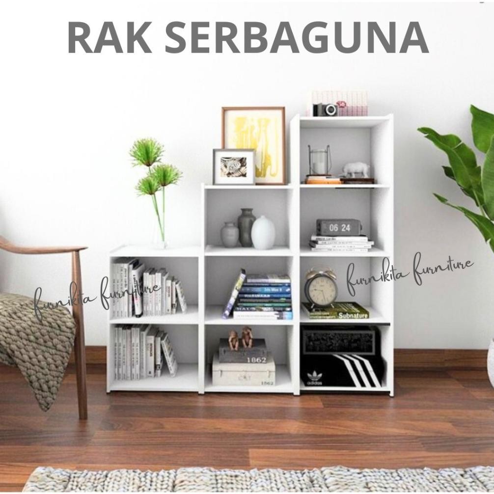 RAK BUKU SERBAGUNA SUSUN 4 KAYU