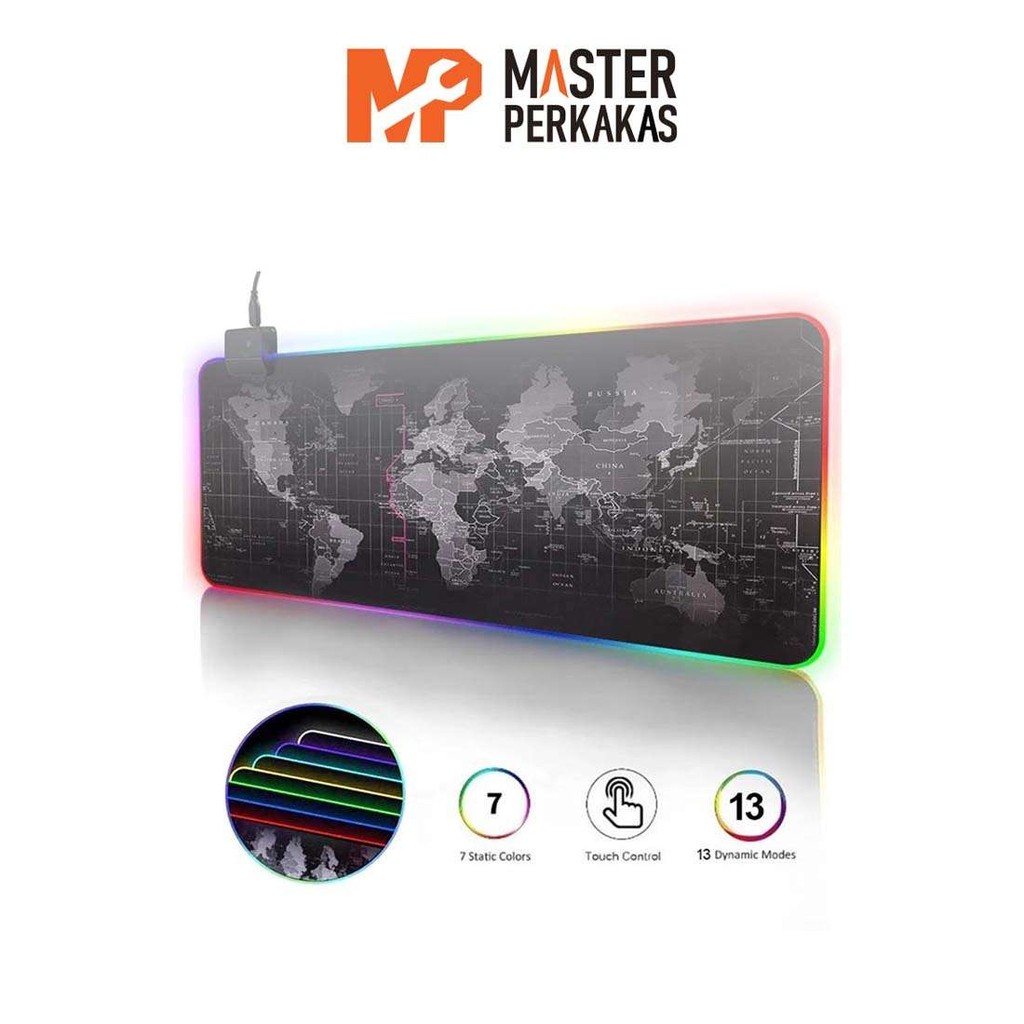 Mouse Pad Gaming RGB XL MP / Mousepad Peta Dunia LED 30 x 80 Cm Glowing High Precision