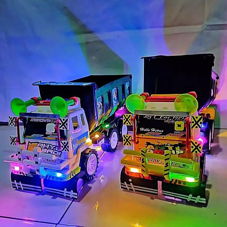 Miniatur Truk Oleng Plastik Modifikasi Full Variasi Lampu Mainan Anak