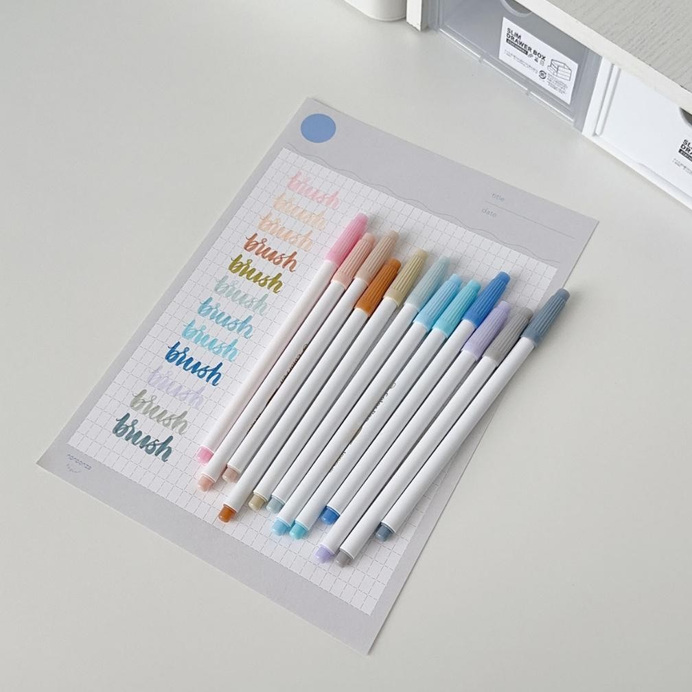 

er-87 Winzige Set 12 Calligraphy Pen Brush Lettering Pen Aesthetic Vintage Warna Warni Brush Marker Pena Kuas Warna Pulpen Pena Kaligrafi Coloring Markers Sale