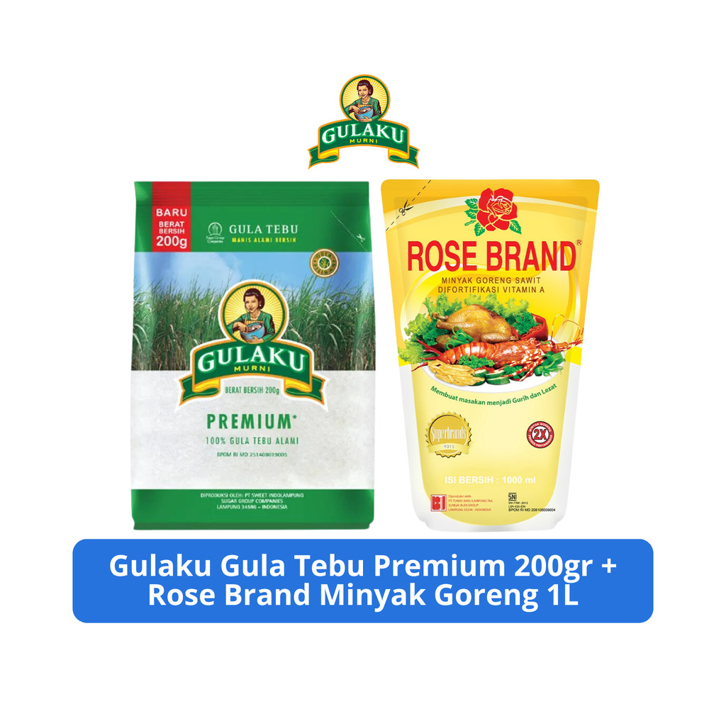 

Gulaku Gula Tebu Premium 200gr + Rose Brand Minyak Goreng Pouch 1L