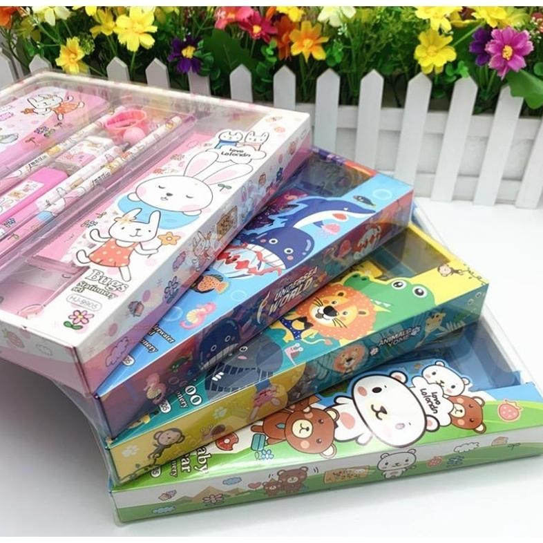

fj-44 Sekolah / Kotak Pensil / Alat Tulis/Cute Stationery Untuk Hadiah Anak / Kotak Pensil Anak Set 7In1 Berkualitas