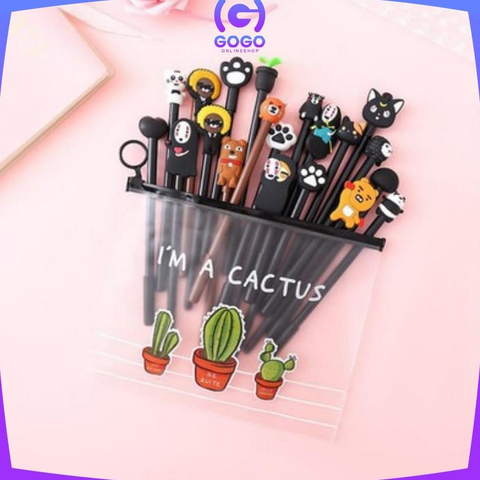 

Un04 GOGO-A15 Pulpen Gel Karakter Lucu Set Isi 20PCS Pena FREE Zipper Pouch Tempat Pensil Transparan Murah Hemat