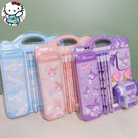 

If56 Set Alat Tulis SANRIO Kotak Pensil Penggaris Penghapus Rautan Pen Grip Souvenir Goodie Bag Kado Anak Sekolah Berkualitas