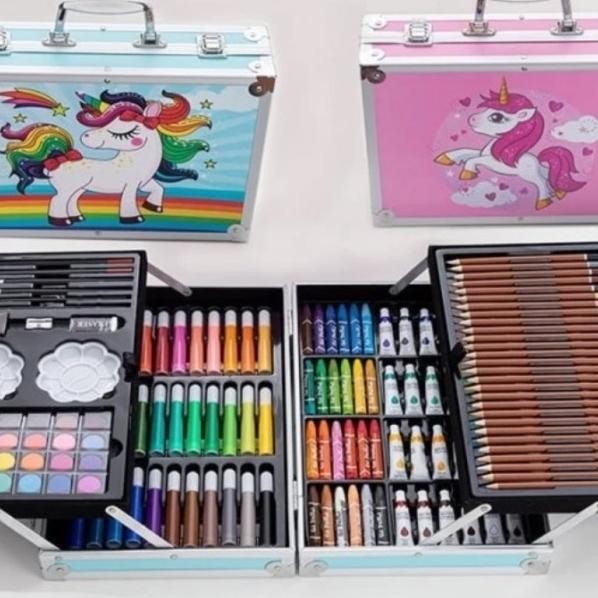 

Alat Gambar Koper Besi Crayon Cat Air Sil Warna Marker 145 Pc