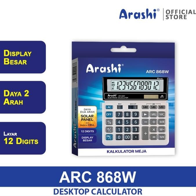 

GV23 Calculator / Arashi Kalkulator ARC 868W / 12 Digital / Solar Panel Terlaris