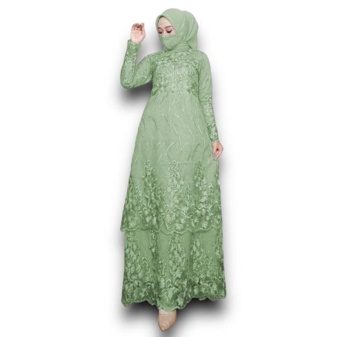 gamis busui tile tingkat/gamis full brukat/gamis brukat pesta