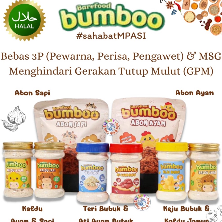 

➦✫✢ BUMBOO Kaldu Asli / Keju / Ati Ayam / Teri Bubuk Abon Ayam / Sapi Anak MPASI Bahan Alami CBKS