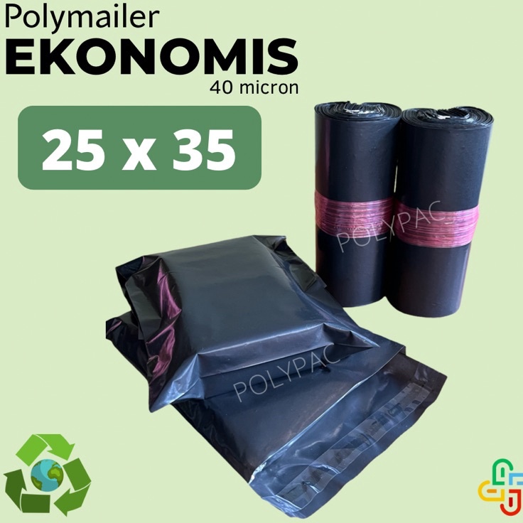 

➷Bestseller Polymailer Hitam HD Ekonomis [25x35] isi 100 pcs - Polymailer Lem F54 ✶