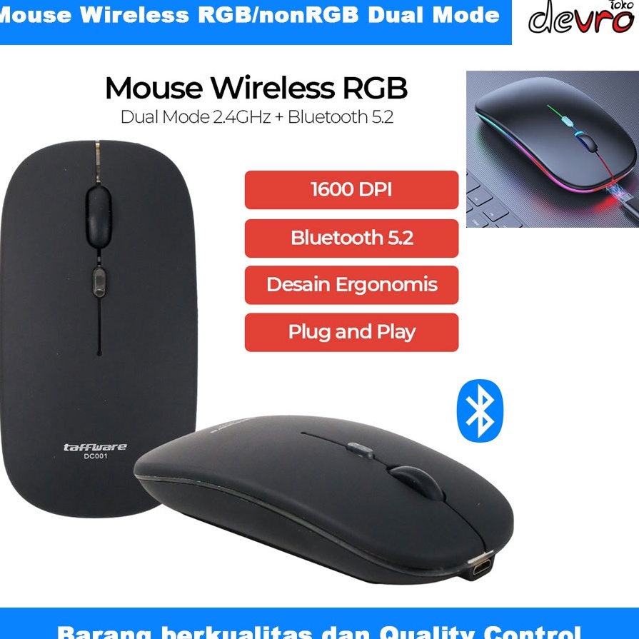 Best Mouse Bluetooth 4.0 Rechargeable Silent klik - Mouse Wireless - Mouse RGB Bluetooth 5.2 - Taffw