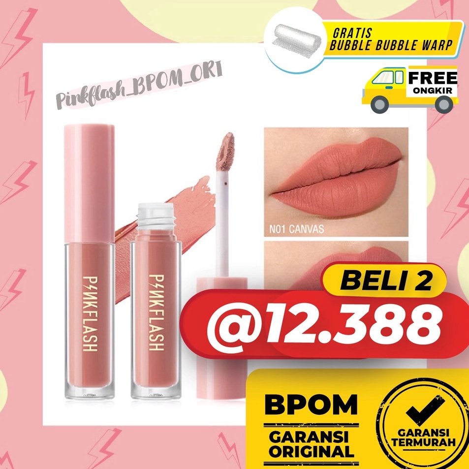 Laris PINKFLASH Lip Matte Waterproof Lipstik Lembut Tahan Lama Pinkflash LipMatte Pinkflash Lip Crea