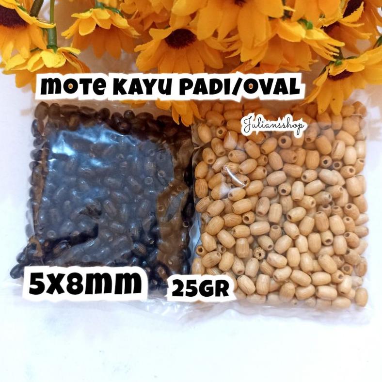 Termurah [25 Gram] Manik Manik 5X8Mm Mote Kayu Oval Padi Isi Banyak Nkr