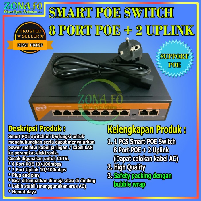Terlaris Poek Switch Hub Poe 8+2 Port Uplink Switch Poe 8 Port + 2 Port Uplink