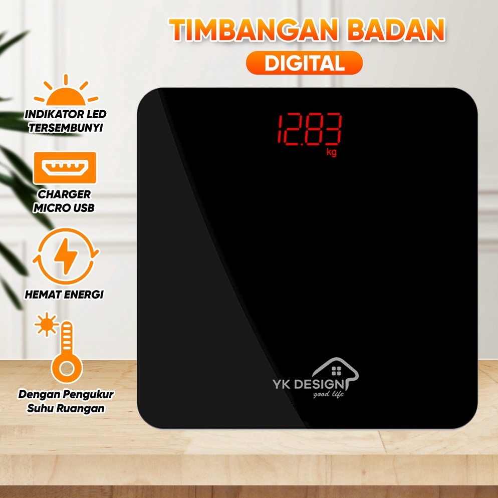 TOP SALE Timbangan badan Timbangan Berat Badan Mini Digital BODY 180 KG Recharger USB YK DESIGN YK -
