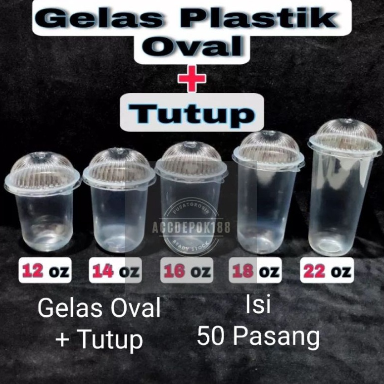 Belanja Mantap7d7Cr GELAS PLASTIK OVAL / U CUP 12OZ 14OZ 16OZ 18OZ 22OZ + TUTUP ISI -/+50 PCS