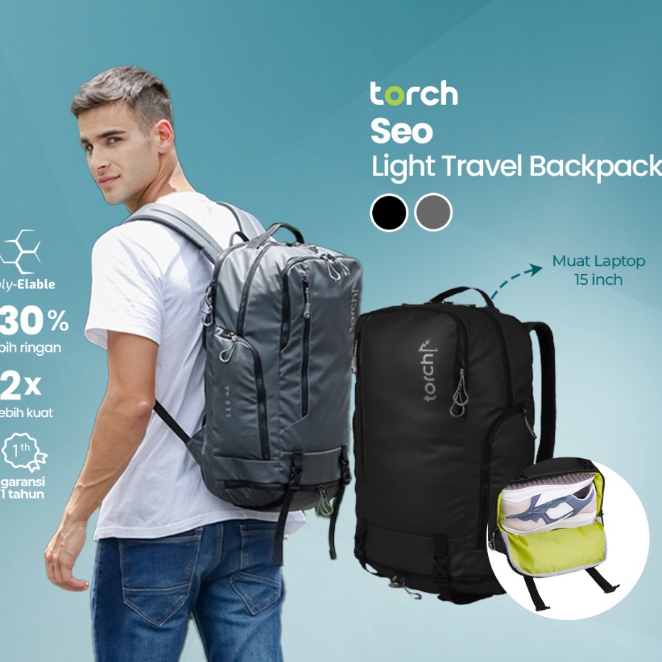 EML005 TORCH SEO Tas Ransel Travelling Punggung Kerja Laptop Pria Wanita Tahan Air 30 Liter - Travel