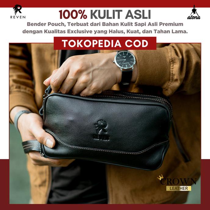 Pouch Tas Tangan Clutch Handbag Pria Cowok Kulit Sapi Asli Branded Ori