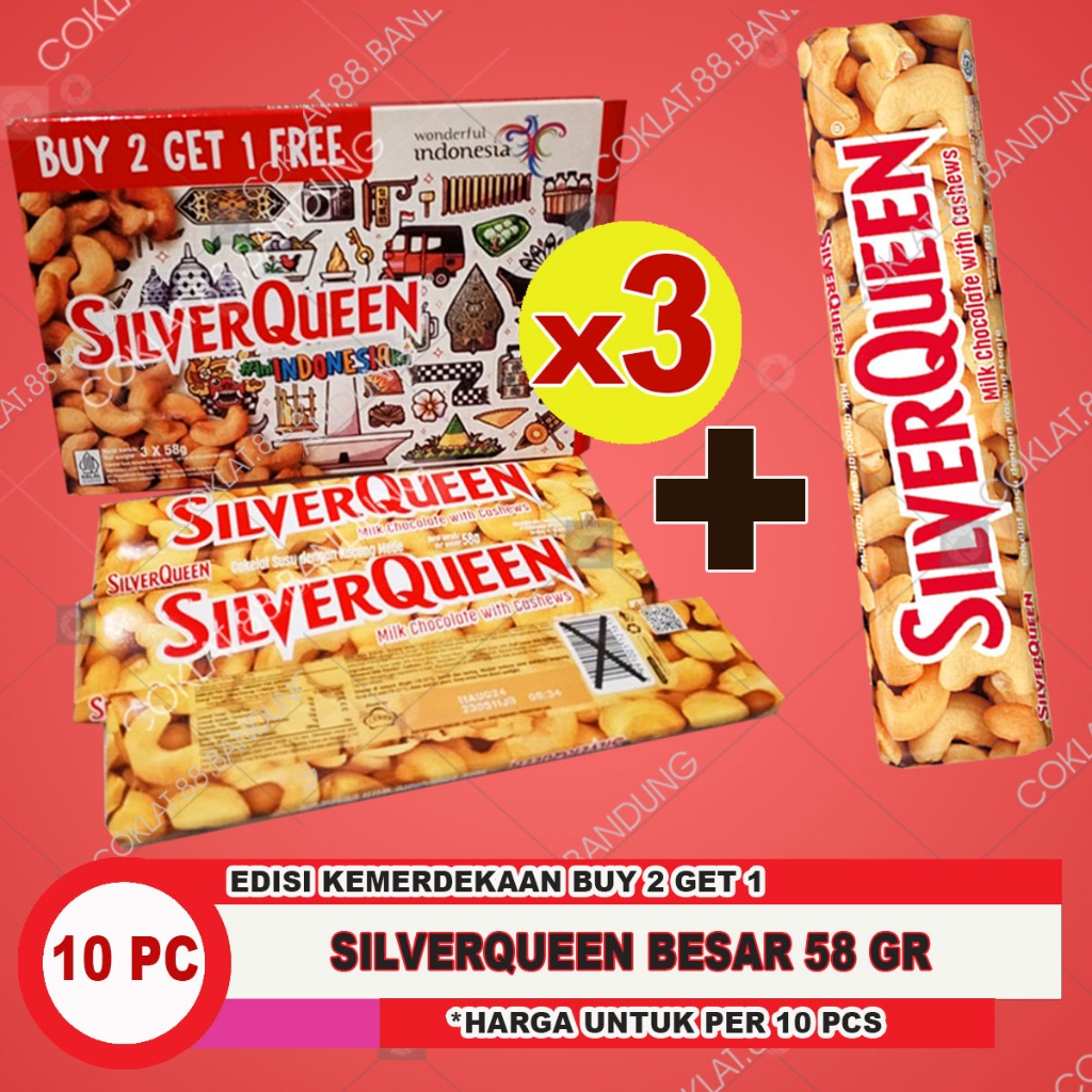 

Sierqueen 58Gr 1 Box Isi 10 Pcs Besar, Coklat Sier Queen 58 Gram 1 Dus 10 Pcs Cokelat Mede Almond