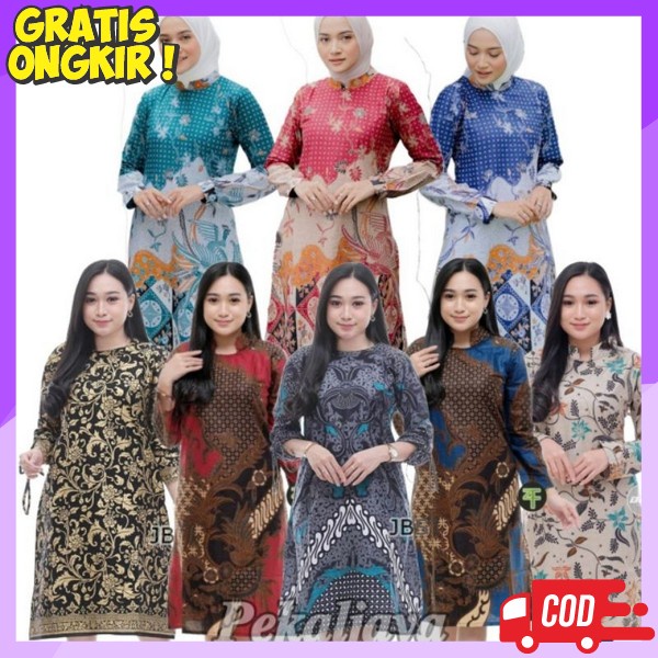Tunika Dress Long Tuni Pesta Kondangan Baj Tuniq Kerja Kantor Thunic Cewek Casual Tonik Deres Batik 
