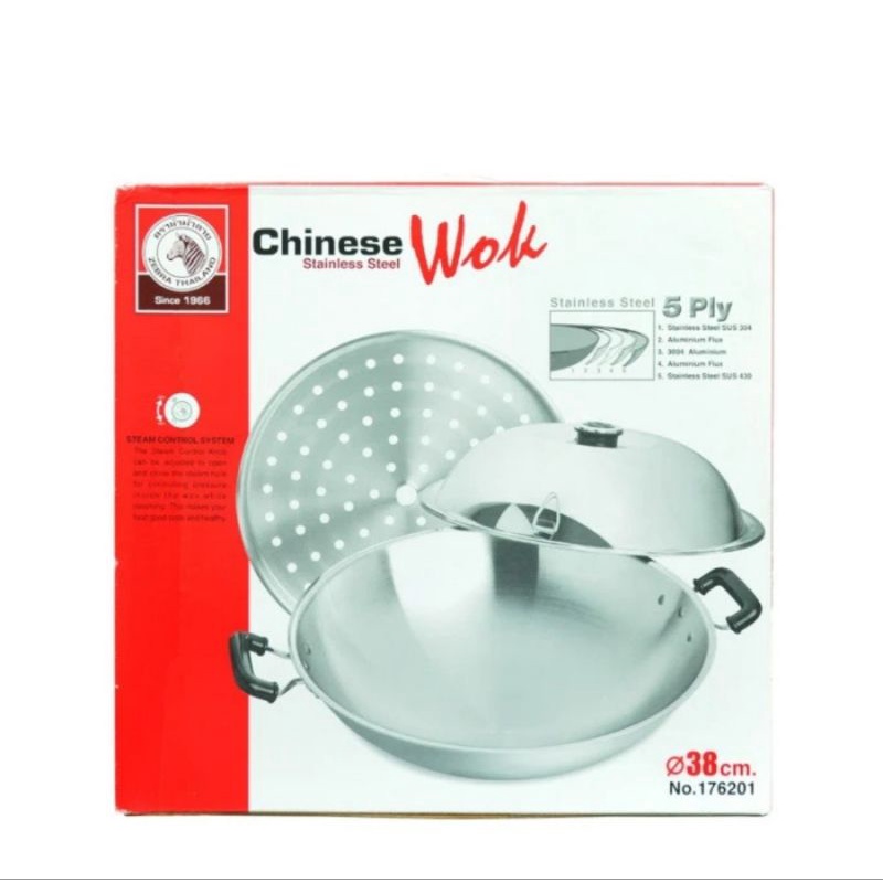 ZEBRA WAJAN CHINESE WOK STEAM 38CM 5PLY 176201