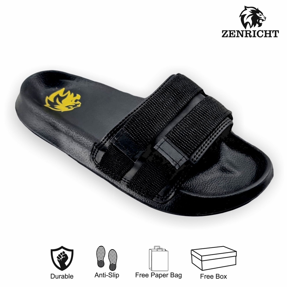 Ready.. ZENRICHT Slerek Sandal Selop Hitam Gold Sandal Pria