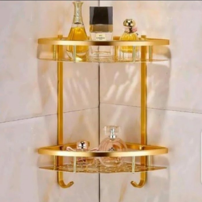 Rak Sabun Kamar Mandi Stainless Gold 2 Susun/Rak Sudut Kamar Mandi