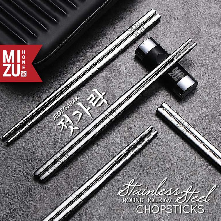 ✹Qcm JEOTGARAK 304 Stainless Steel Round Hollow Chopsticks Sumpit Stenlis Korea Ringan Sumpit Bakmi 