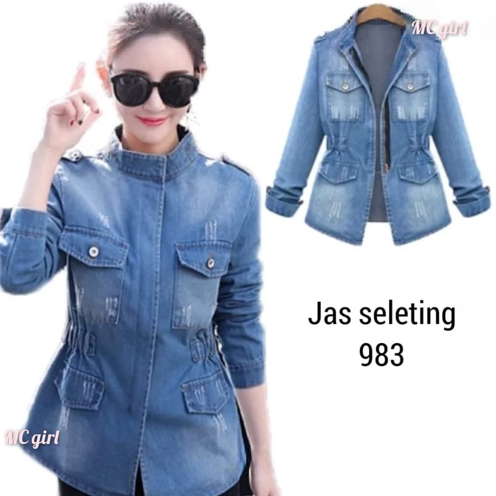 ☛ Cuma satu hari MC girl - Jaket Jeans Seleting / Jacket Lepis Sleting / Jaket Denim Panjang Kerah T