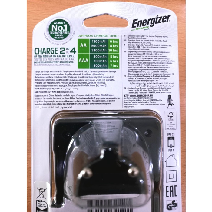 Baterai Charger AA / AAA + 4 Baterai AA 2000 mAh Energizer Maxi