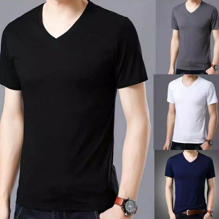 Pasti Puas KAOS POLOS V-NECK PRIA BAHAN COMBED T-SHIRT V-NECK PRIA LENGAN PENDEK KAOS OBLONG V-NECK 