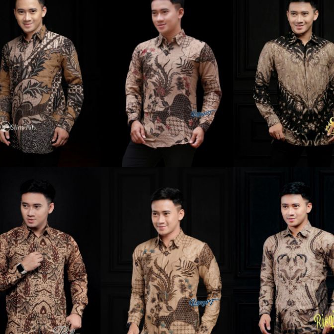 (J-D»◆F> Batik pria coklat kemeja cowok lengan panjang m l xl xxl terlaris premium modern quality wa
