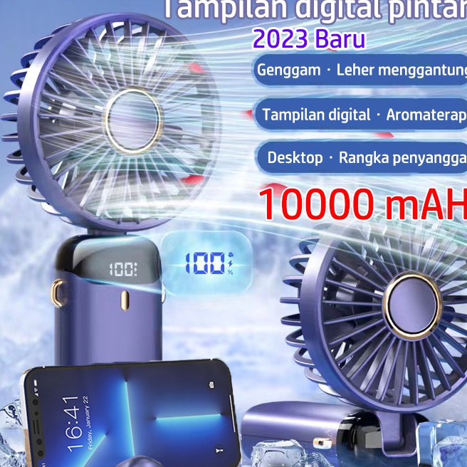 [G-K✪♪3> Kipas Angin Mini Portable Usb 10000 mAh Kipas Lipat / Leher 5-Speed Wind LED Display Dengan