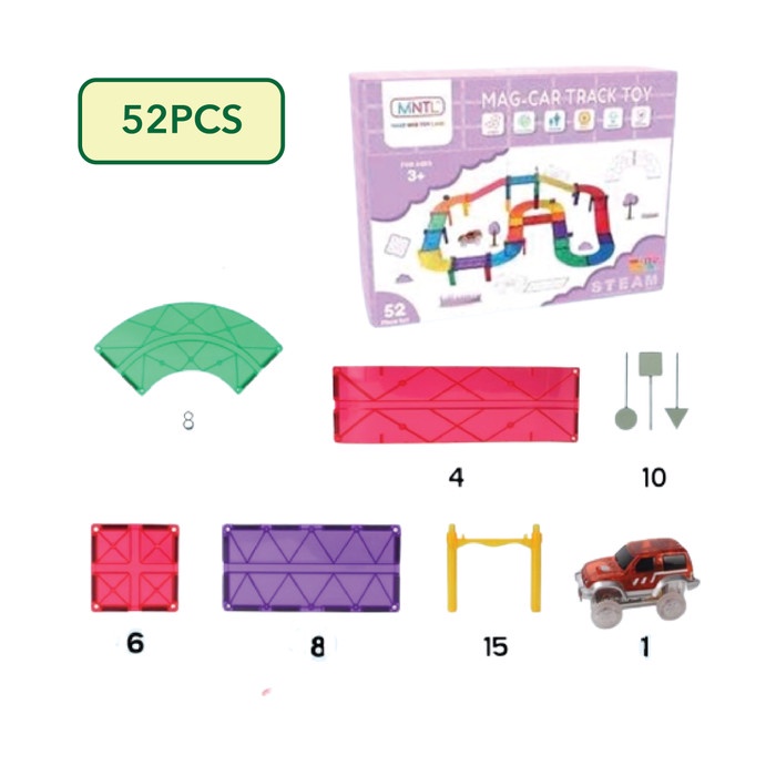 PROMO MNTL CAR TRACK 52PCS MAGNETIC TILES RACING CAR TRACK MAGNET BLOCK TOYS TERBARU