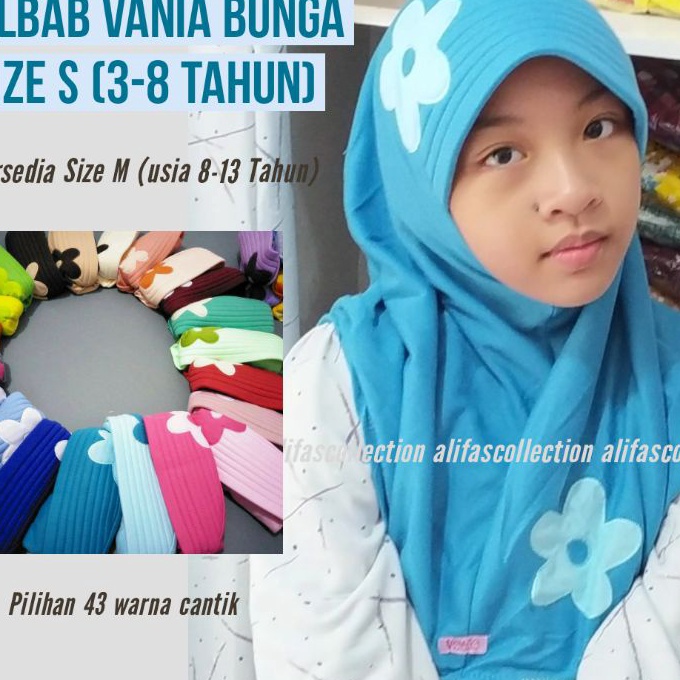 (NZ➤.P✔] JILBAB INSTAN ANAK VANIA BUNGA SIZE S USIA TK SD 3 4 5 6 7 8 Tahun / bergo anak /kerudung /