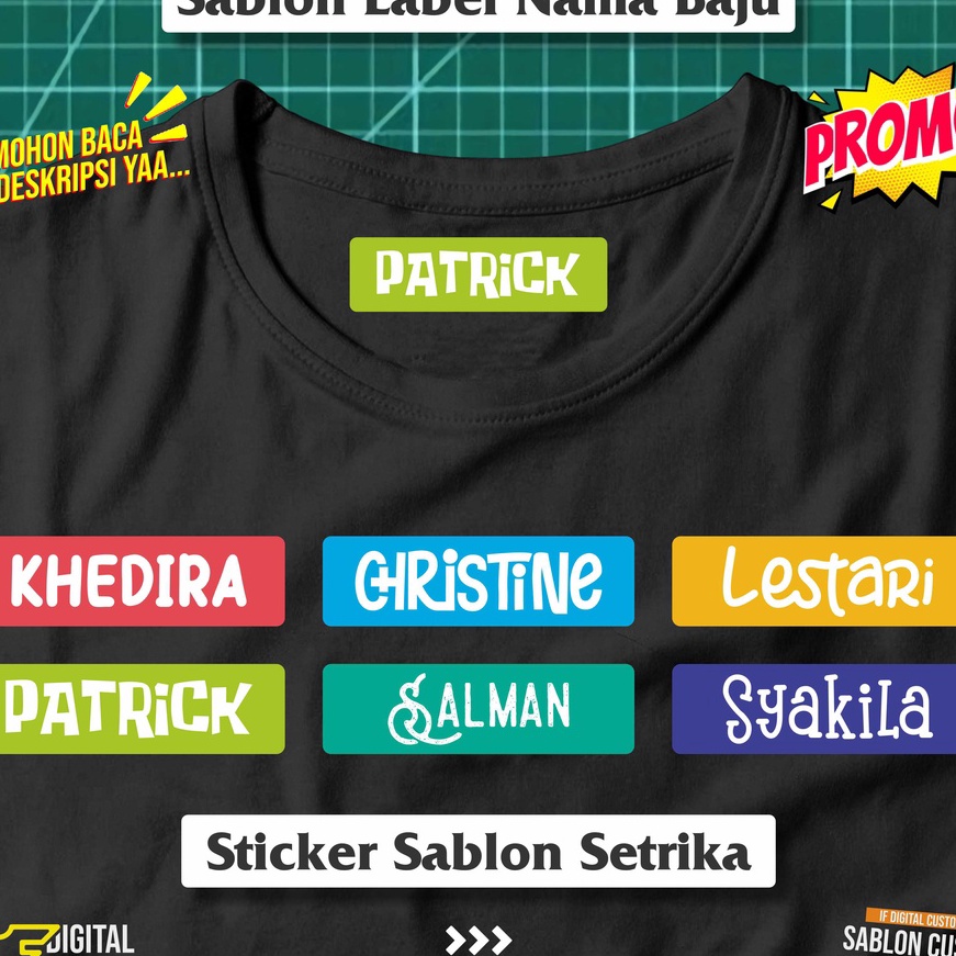 

(B-P➤♥P] Stiker Kain Label Nama Baju Anak Sekolah Pesantren Asrama Name Tag Laundry Sticker Sablon Setrika DTF IF Digital Custom Siap Press/ supeer.keren.!!