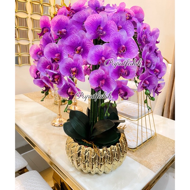 RECOMENDED RANGKAIAN BUNGA ANGGREK PREMIUM JUMBO Bunga Anggrek Latex dengan Vas Super Cantik Dan elegan