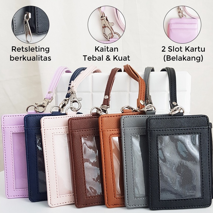 

[Y9✓/D➛] Lanyard Resleting Name Tag Seleting ID Card Holder Zipper Kulit Termurah PU Leather Lanyard NameTag/ murahh..