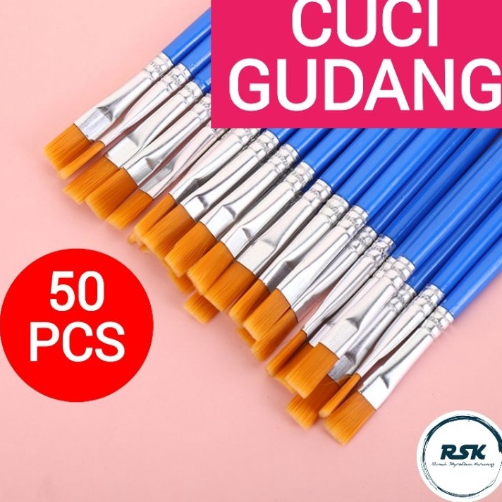 

(OQ☑/D»> 50 Pcs Kuas Flat / Round Kuas Lukis Paint By Number Kuas Lukis Sterofoam Kuas Cat Air Koas Acrylic Kuas Nylon Import- trendings.